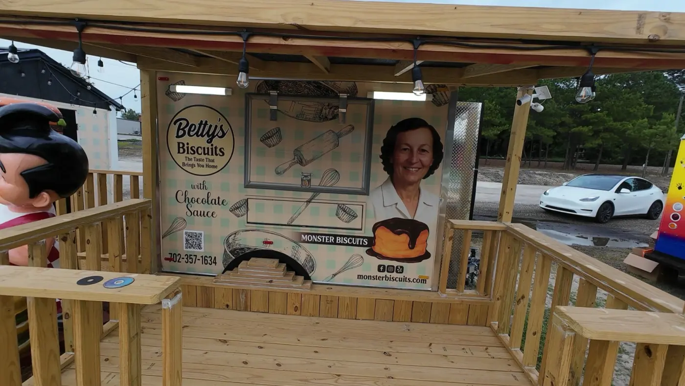 Betty's ordering porch with the kitchen trailer