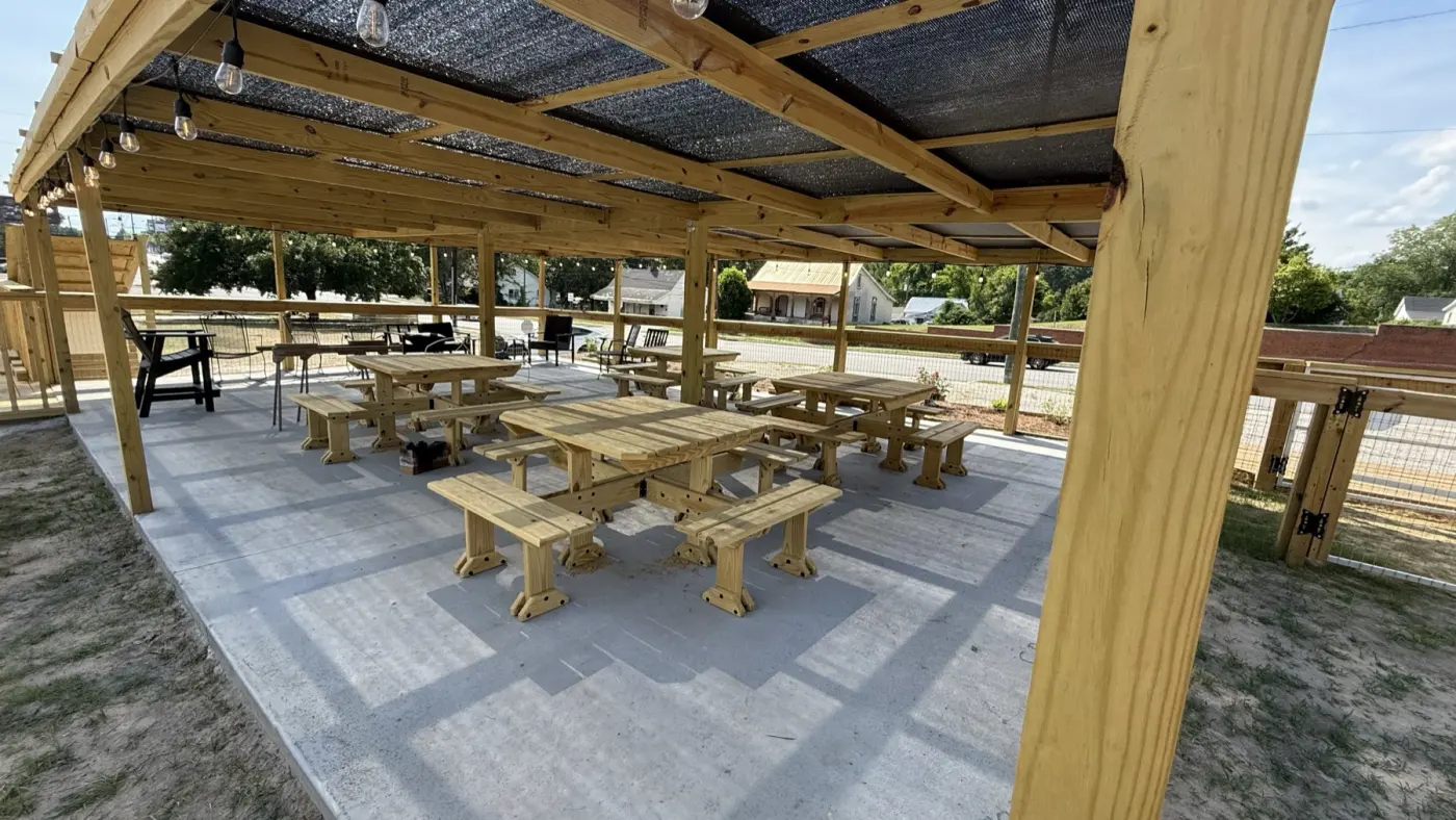 The pavilion with picnic tables